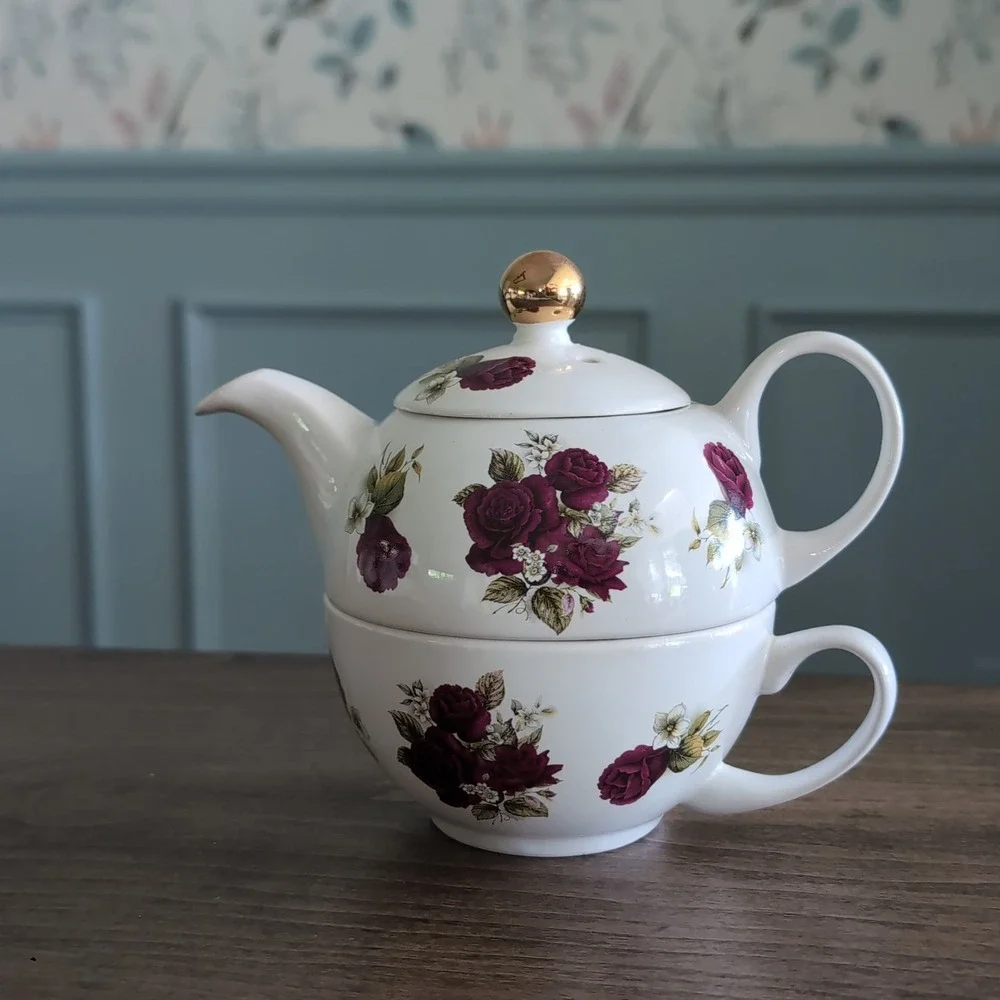 Vtg Arthur Wood & Son Tea for One Set Staffordshire Stackable Rose Floral 6460 - Picture 2 of 14